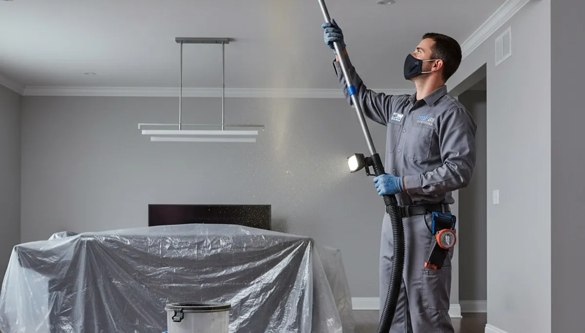 Technician cleaning air ducts for HVAC system in Brooklyn, NY home by Five Star Cooling