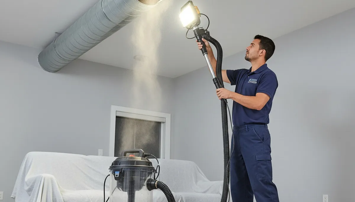 Technician cleaning air ducts for HVAC system in Brooklyn, NY home | Five Star Cooling