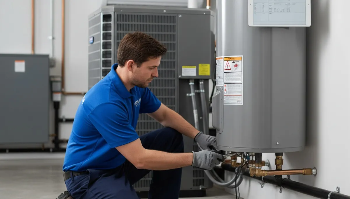 Technician repairing water heater in Brooklyn NY home | Five Star Cooling expert service